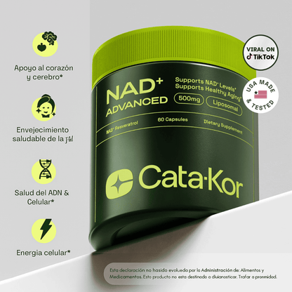 Suplemento antienvejecimiento avanzado Cata-Kor NAD+ con resveratrol