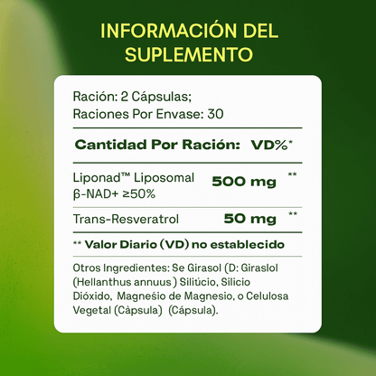 Suplemento antienvejecimiento avanzado Cata-Kor NAD+ con resveratrol